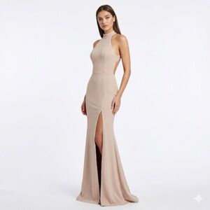 Bill Levkoff Tan Halter Floor Length Formal Dress Womens 10